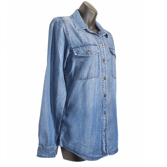 Club Monaco Denim Button Down Long Sleeve Top - Picture 2 of 5